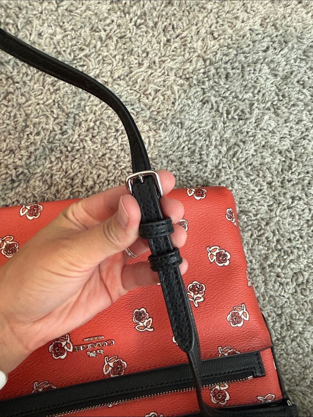 Coach Red Floral Crossbody Bag with Black Strap - Picture 10 of 10